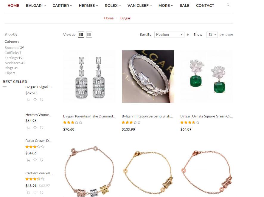 replica bvlgari jewelry sale price
